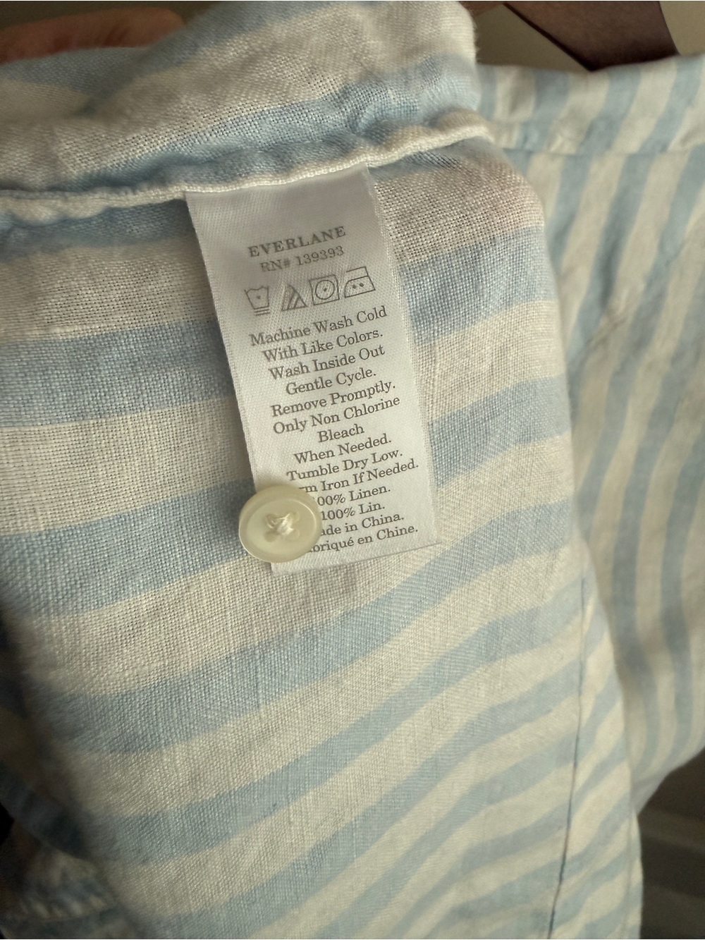 Everlane Blue & White Vertical-Stripe Short Sleeve Button Shirt - Picture 4 of 4